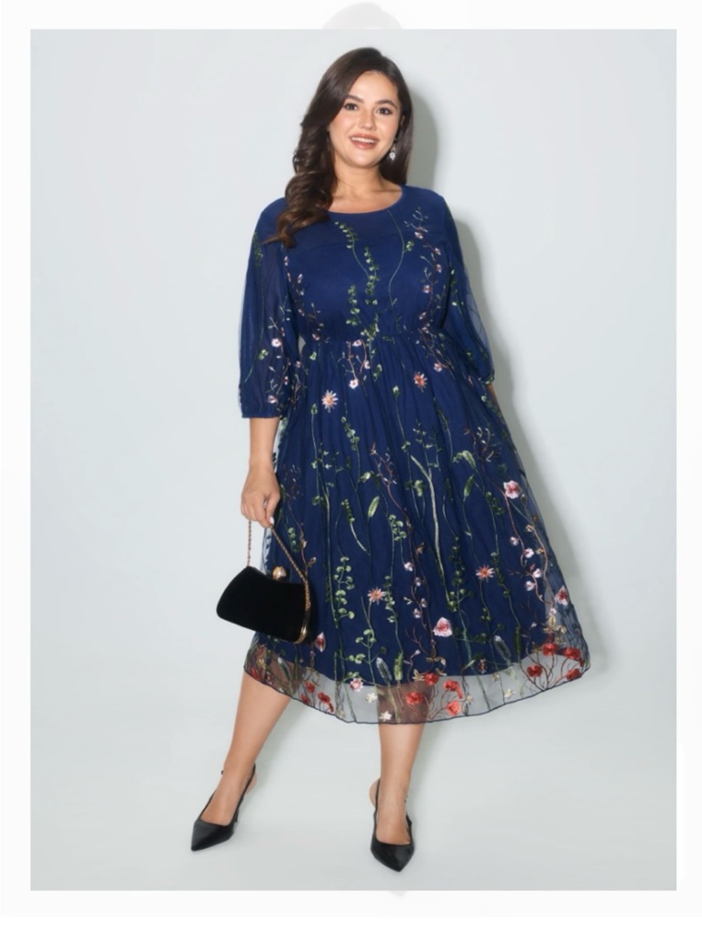 New Bloomchic Women 22-24 Floral Embroidered Elastic Waist Lined Midi Dress